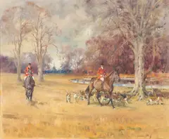 Taking Hounds to Cover by Michael Lyne, oil on canvas, sold Dec 2014