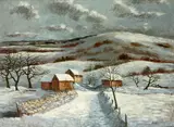 Coombe Hills, Winter by George Bissill, oil on board, sold Jul 2014