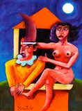 Punch with Nude in the Moonlight by Graham Knuttel, oil on canvas, offered Jul 2014