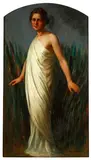 A woman in classical dress walking in long grass by Joseph Szermentovski, oil on canvas,, sold Jul 2014