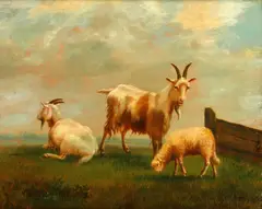 Goats and a lamb in a meadow by Louis Robbe, sold Jul 2014