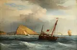 Fishing boat and other shipping off a rocky coast by Henry Parke, oil on canvas, offered Jul 2014
