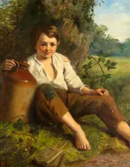 Boy resting by a tree by John Wells Smith, oil on canvas, sold Jul 2014