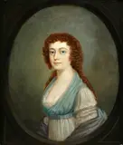 Portrait of a lady, half length, wearing white dress and blue shawl by William Shuter, oil on board,, sold Jul 2014