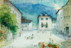 'Small Market Place D'Aosta, North Italy' by John MacWhirter, watercolour,, sold Jul 2014