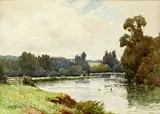 A river landscape by Alfred Fontville de Breanski, watercolour,, sold Jul 2014