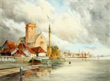 On The Maus & Zaandam Dutch landscapes with figures & boats, a pair, by Louis Van Staaten, watercolour,, sold Jul 2014