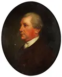 Portrait of Charles Blair, bust-length, in a red coat and white jabot by Bt. Sir Nathaniel Dance Holland, oil on canvas, oval, sold Jul 2014