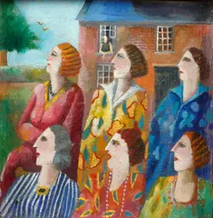 Women's Group by Elizabeth Taggart, oil on canvas laid to board, sold May 2014