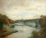 River landscape with Aberdeen in the distance by Thomas Bunting, oil on canvas,, sold May 2014