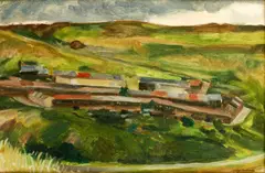 'A Village' 1987 by George Chapman, oil on board,, sold May 2014