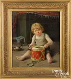 of a boy with drum by C. Reichel, oil on canvas, sold Oct 2021