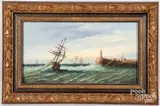 panel harbor scene by Henri van Wijk, oil on wood, sold Sep 2021