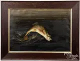 jumping bass and trout by Harry Driscoll, oil on canvas, sold Sep 2021