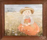 of a girl with a cat by Jeanne Davies, oil on canvas, sold Jul 2021