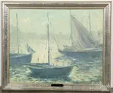 harbor scene by Ray Wilcox, oil on canvas, sold Jul 2021