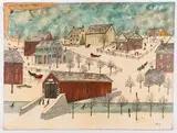 winter landscape by Dolores Hackenberger, oil on canvas, sold May 2021