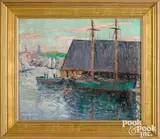 harbor scene with Philadelphia in the background by Frederick Wagner, oil on canvas, sold May 2021