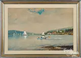 lake scene by Edmund Darch Lewis, watercolor and gouache, sold May 2021