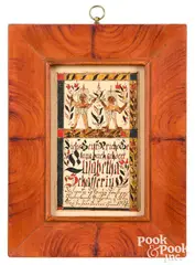 fraktur bookplate for Elisabetha Schaffer by Christian Alsdorff, ink and watercolor, sold May 2021