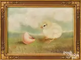 of a single chick with broken eggshell by Ben Austrian, oil on board, sold May 2021