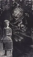 Caged - Uncaged by Lynd Ward, woodblock on paper mounted to mat, sold Apr 2021