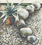 Plant and Rocks by Lowell Nesbitt, 1976, oil on canvas, sold Apr 2021