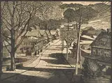 The Village, Roslyn L.I. by Henry Diamond, woodblock print, sold Apr 2021