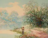 Fishing by C. La Boete, oil on canvas (unstretched), sold Apr 2021