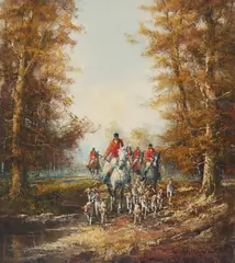 Hunt I by Kurt Heyden, oil on canvas (unstretched), sold Apr 2021