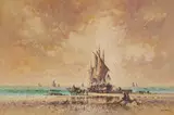 Pulling In The Sails by Laszlo Ritter, oil on burlap (unstretched), sold Apr 2021
