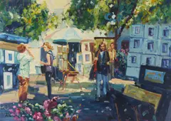 St. Tropez Artist Display by Lisandro Lopez Baylon, oil on canvas (unstretched), sold Apr 2021