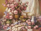 Roses in Still life by Kuong Hoi Leng, oil on canvas (unstretched), sold Apr 2021
