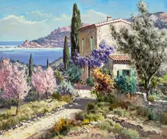 Cote d'Azur Baie d'Agay by Lucien Potronat, oil on canvas (unstretched), sold Apr 2021