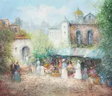 The Flower Market by Willi Bauer, oil on canvas (unstretched), sold Apr 2021