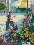 Picking Flowers by Lisandro Lopez Baylon, oil on canvas (unstretched), sold Apr 2021