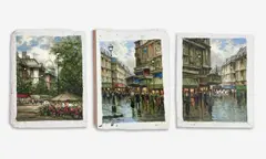 Metropolitan Scenes (3) by Pierre Latour, oil on canvas (unstretched), sold Apr 2021