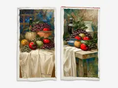 Still Life with Apples and Grapes (2) by Pierre Latour, oil on canvas (unstretched), sold Apr 2021