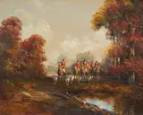 Hunt II by Kurt Heyden, oil on canvas (unstretched), sold Apr 2021