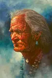 Native American on Blue by Jorge Tarallo Braun, oil on canvas (unstretched), sold Apr 2021