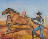 Rodeo by Pál Fried, oil and charcoal on canvas, sold Apr 2021