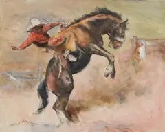 Untitled (Red bronco) by Pál Fried, oil and charcoal on canvas, sold Apr 2021