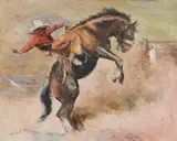 Untitled (Red bronco) by Pál Fried, oil and charcoal on canvas, sold Apr 2021