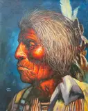 Native American with Blue Background by Jorge Tarallo Braun, oil on canvas (unstretched), sold Apr 2021