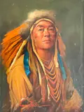 Indian Chief by Irwin Zeller, c. 1980, oil on canvas (unstretched), sold Apr 2021
