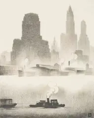Dusk by Louis Lozowick, 1933, lithograph, sold Apr 2021