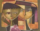 Two Faces by Ángel Botello, lithograph, sold Apr 2021