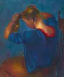 Rachel, Doing Hair by Clara Klinghoffer, 1955, oil on masonite, sold Apr 2021
