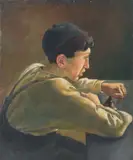 Boy with a Hat by Clara Klinghoffer, oil on canvas, sold Apr 2021