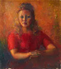 Girl in Red by Clara Klinghoffer, oil on canvas, sold Apr 2021